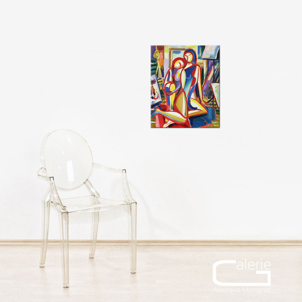 Expressionistische Ölmalerei, Maciej Cieśla: "Eine Komposition mit zwei Frauen im Studio" (A)
