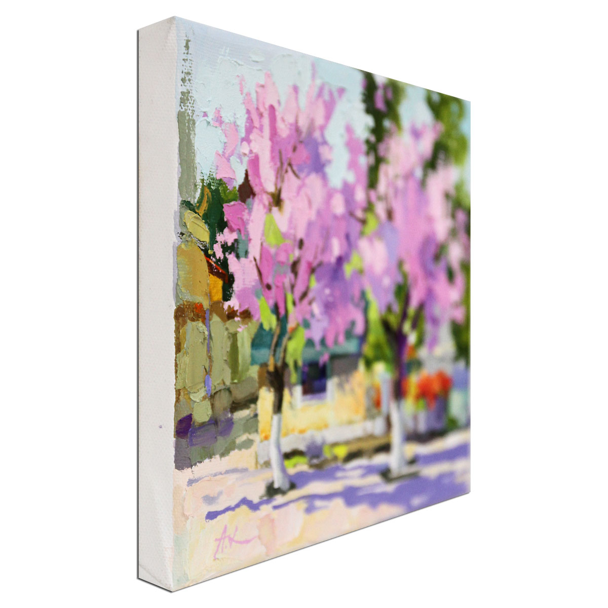 A. Larrett: "Zwei Kirschblütenbäume", Pleinairmalerei in Öl, Original/Unikat (A)