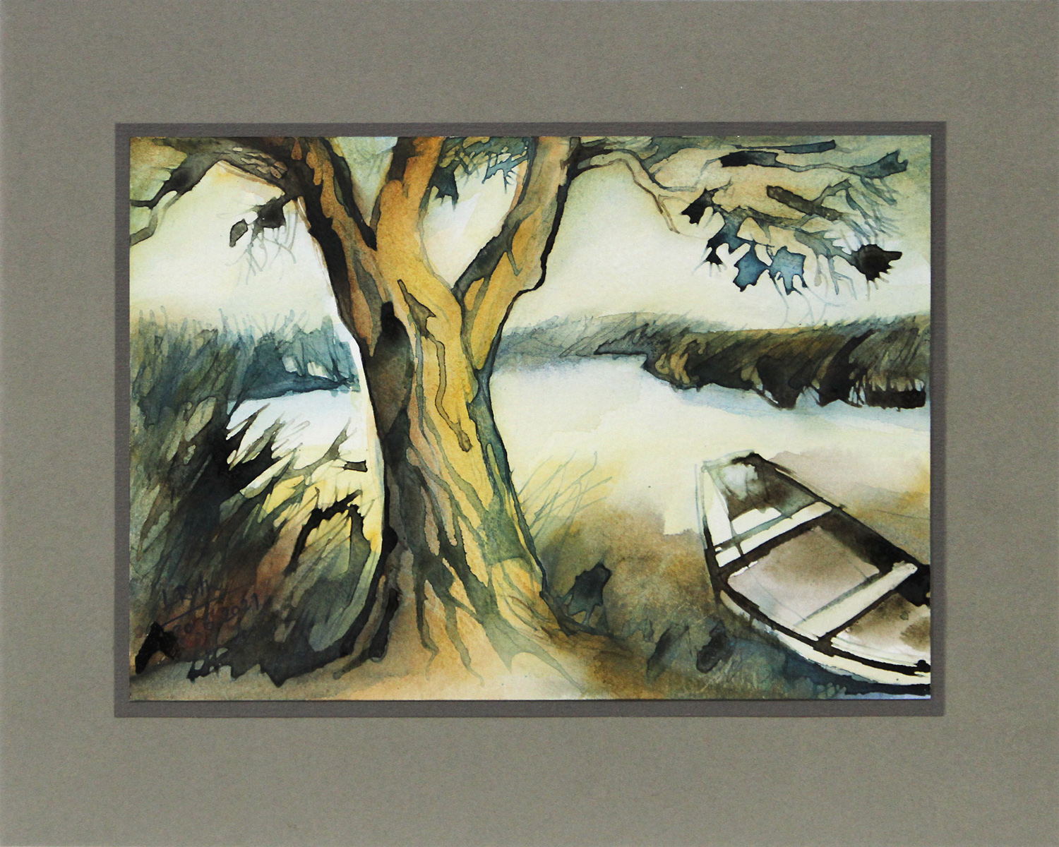 L. Roth: "Der Baum am See", originale Grafik/Zeichnung (Unikat)
