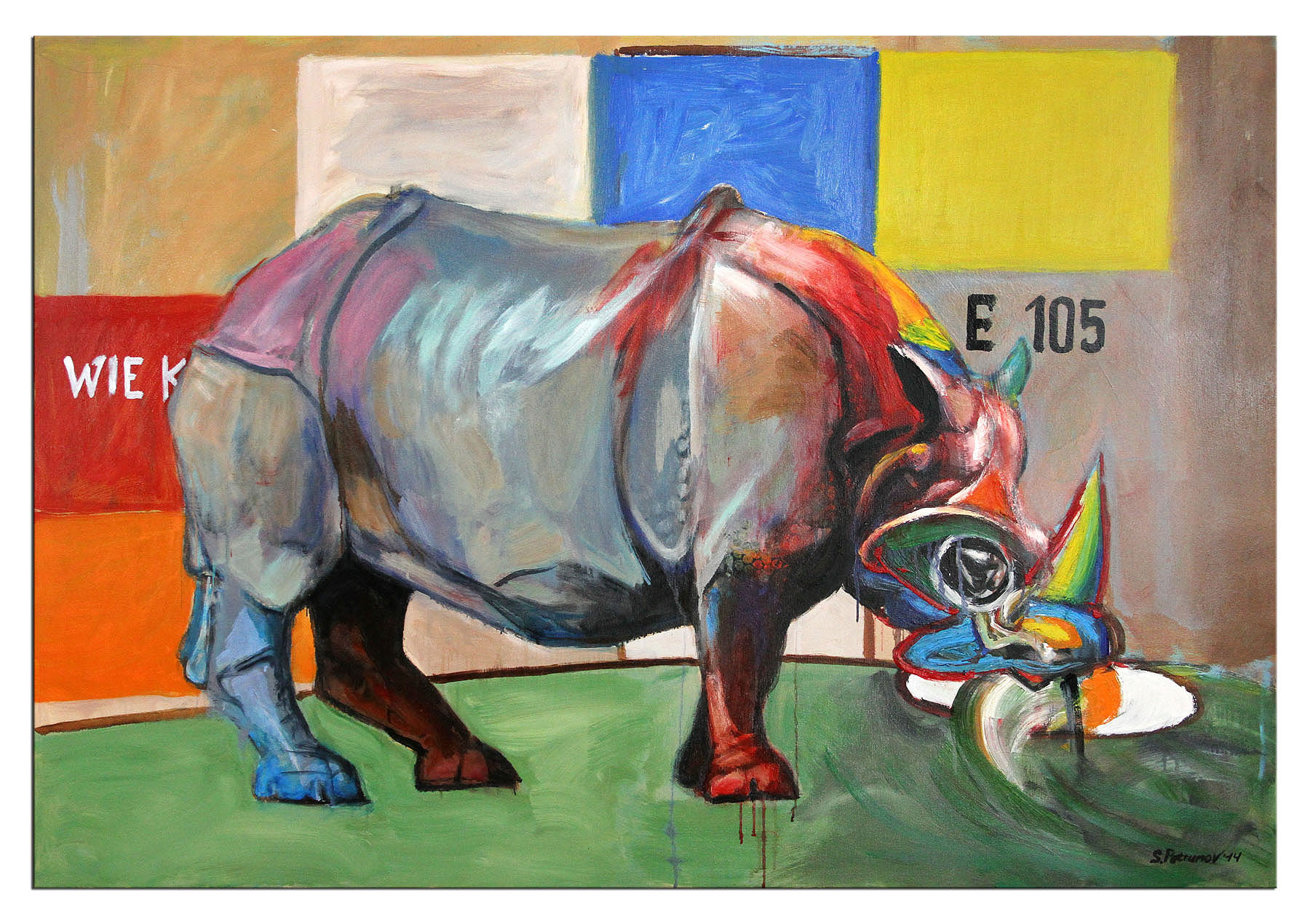 Zeitgenössisches Ölgemälde von Stefan Petrunov: "Rhino", Originalgemälde (Unikat)  (A)