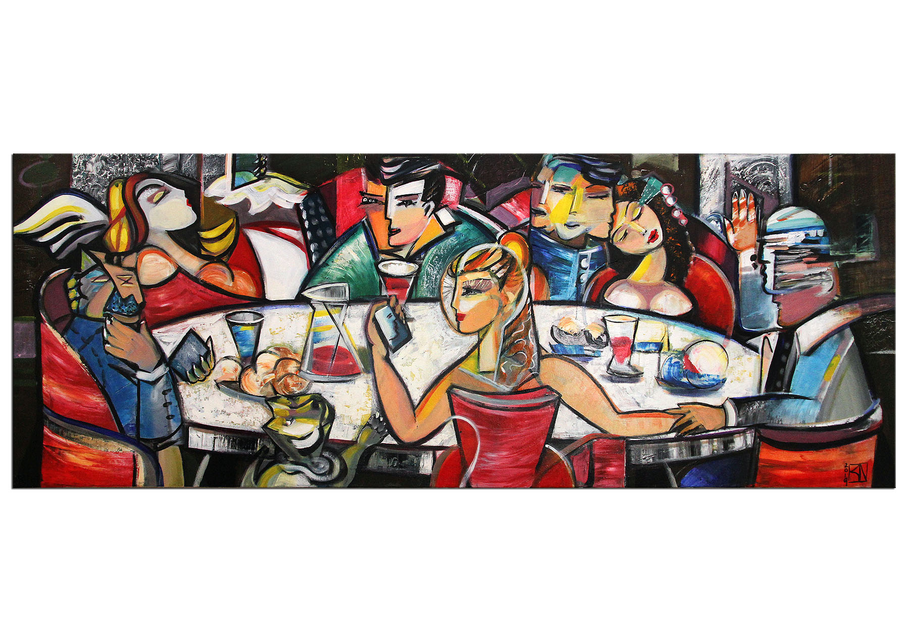 Modernes Gemälde von K. Namazi: "Drink with Friends II", Originalgemälde (Unikat)  (A)