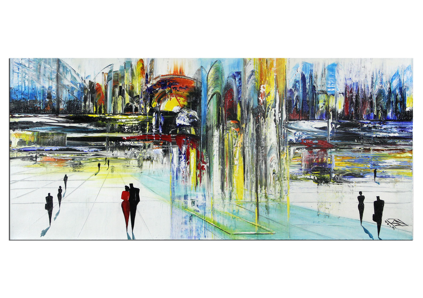 Modernes Gemälde, K. Namazi: "Stadt am Fluss" (A)