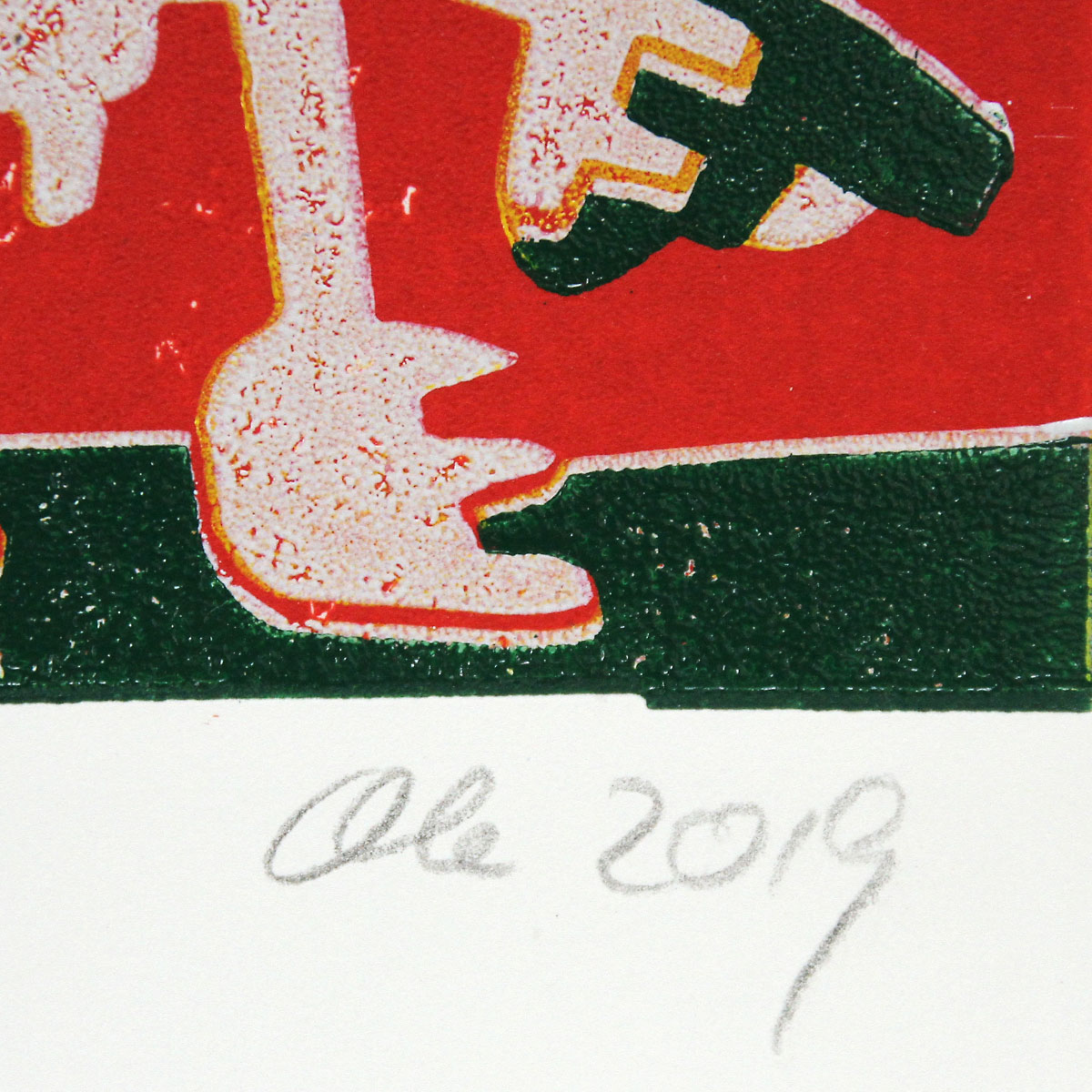 Grafik (serielles Unikat), mehrfarbiger Linoldruck von Frank-Ole Haake: "Der Seiltänzer"