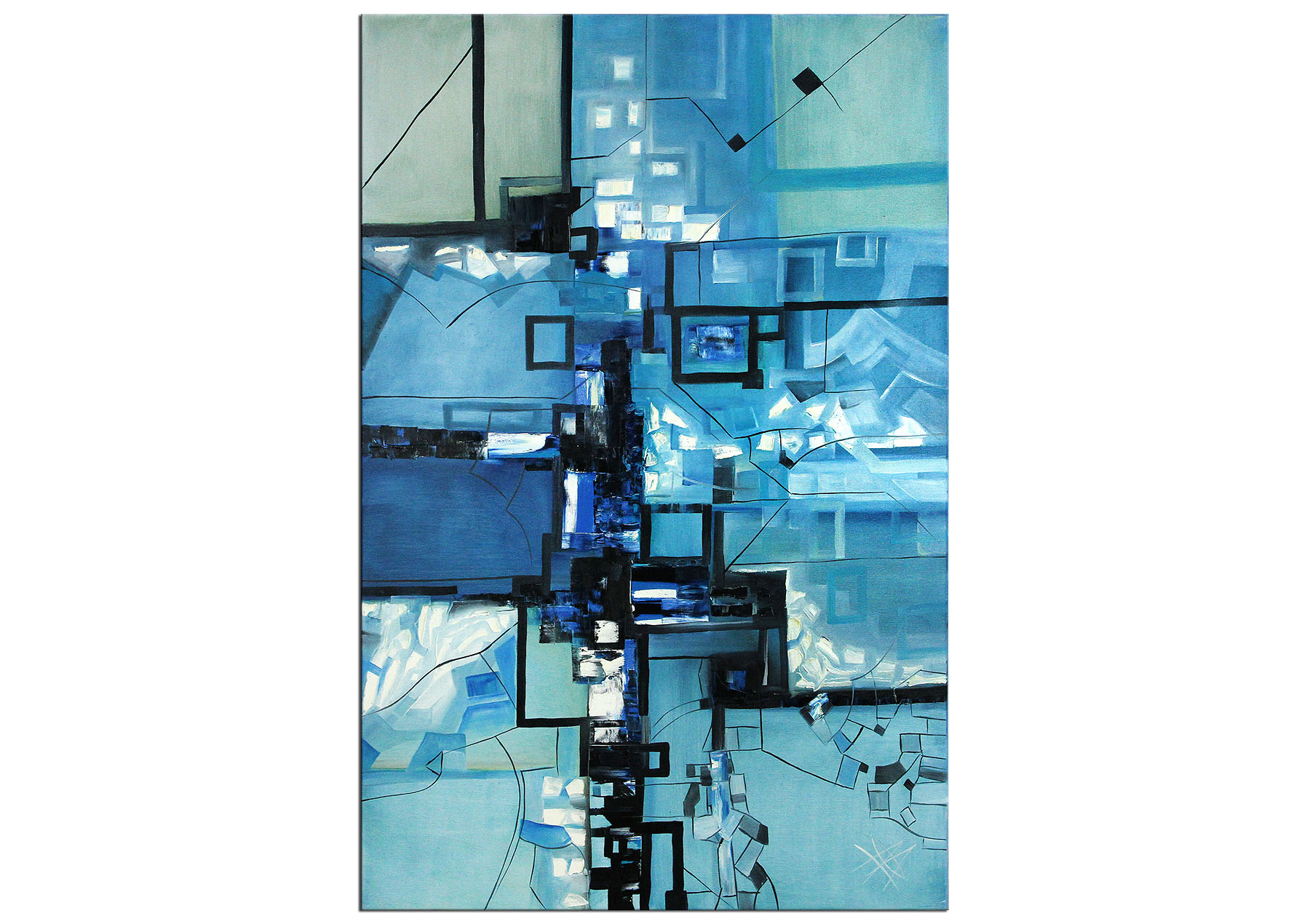 Ölbild abstrakt, B. Ossowski: "Blue City", Originalgemälde (Unikat)