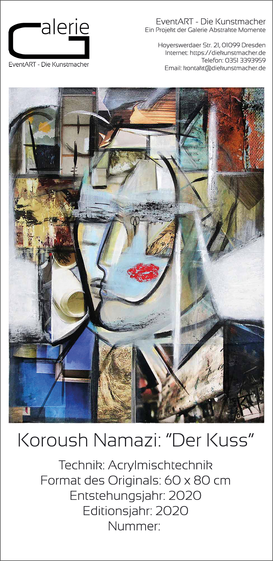 K. Namazi: "Der Kuss", Sonderedition, Monatsgemälde als Kunstdruck