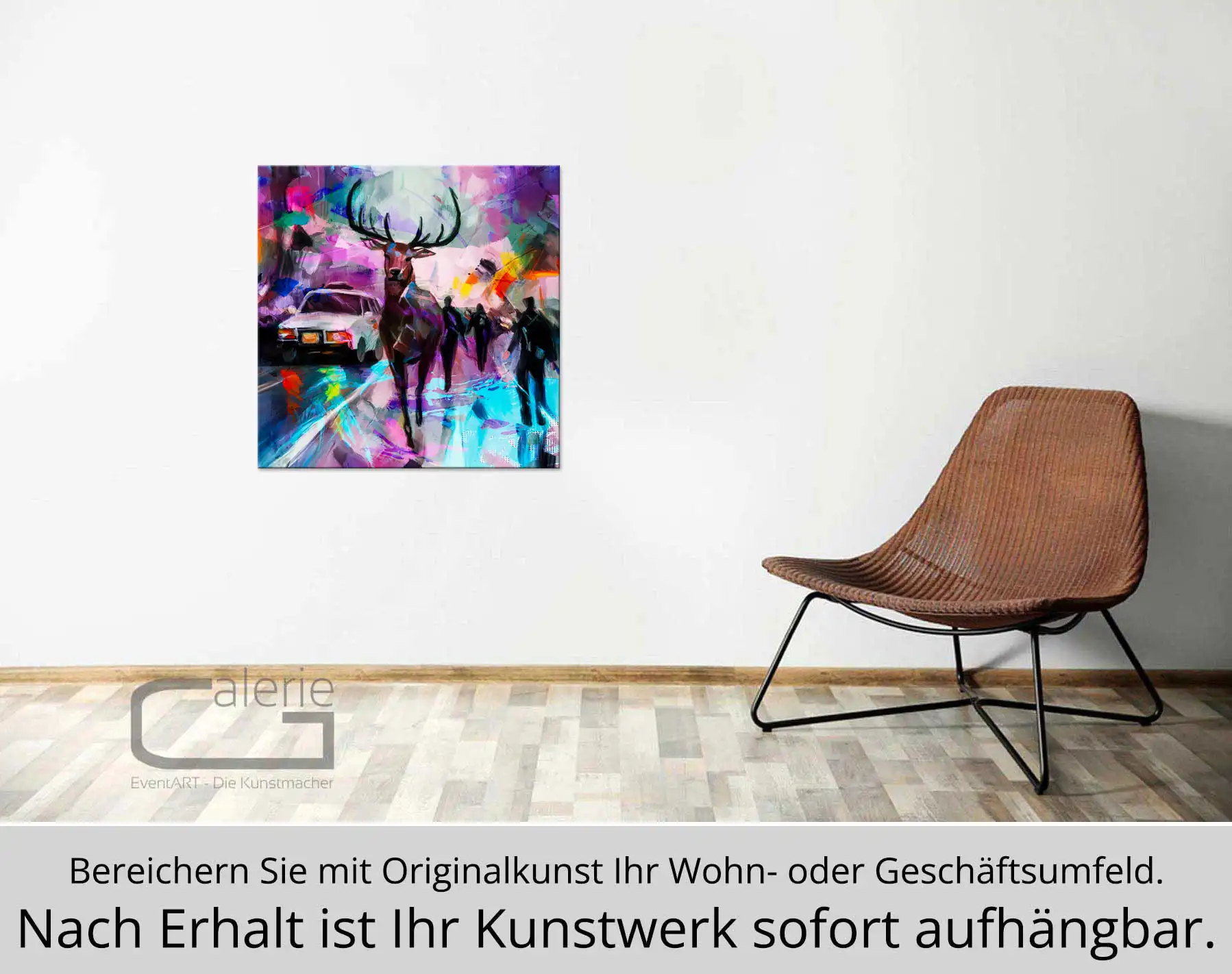 Moderne Kunst: "Lebensraum mit Hirsch", H. Mühlbauer-Gardemin, Original/serielles Unikat