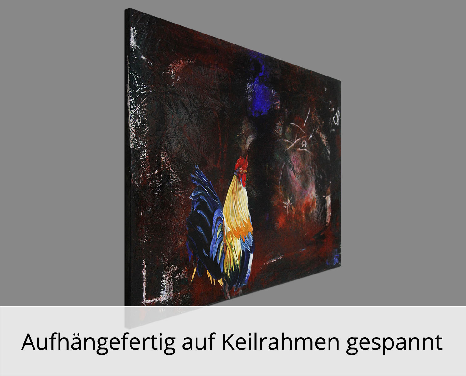 D. Block: "Frida´s Kikeriki auf der Suche nach Blau", Original/Unikat, zeitgenössische Acrylmalerei
