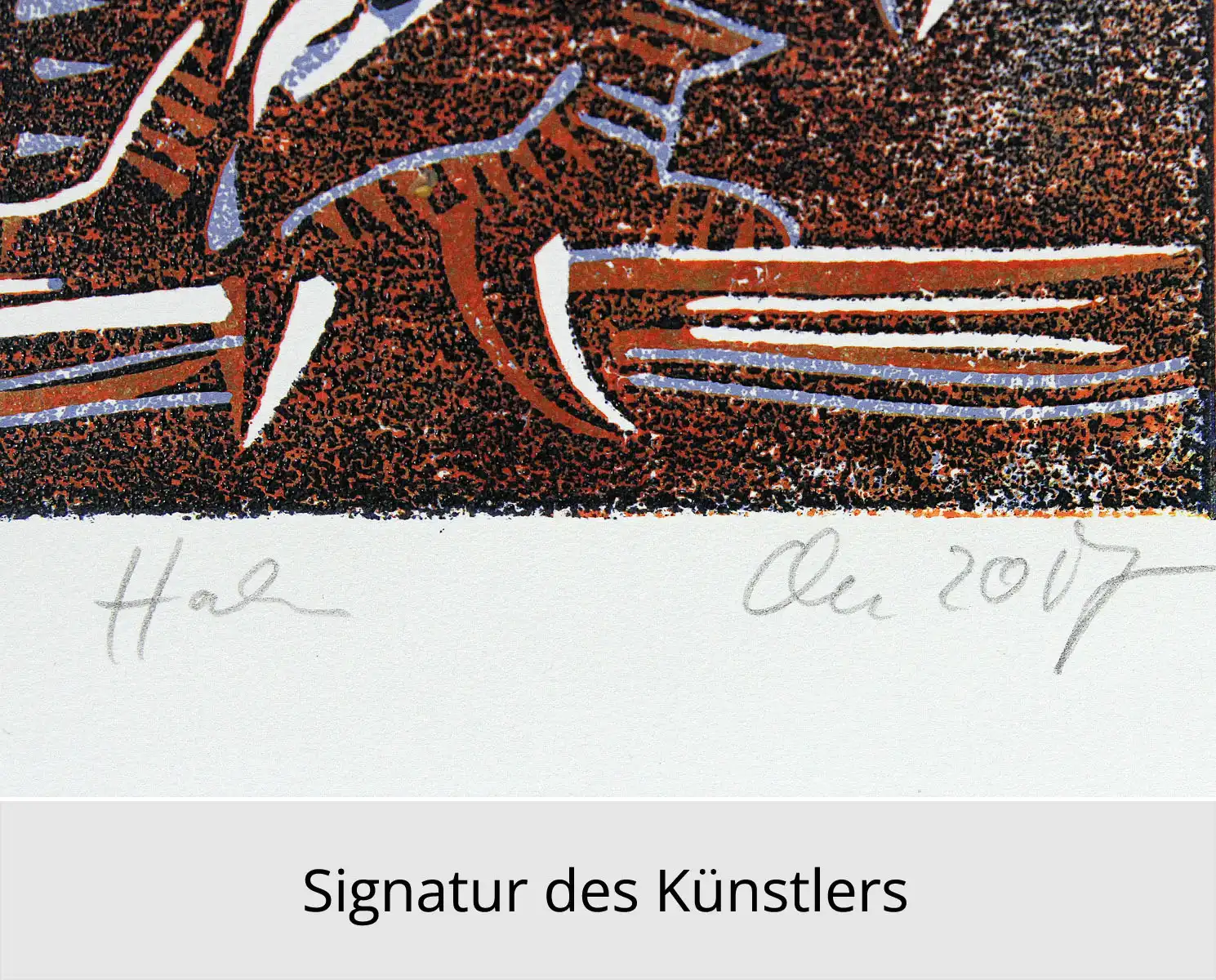 F.O. Haake: "Der Hahn - Blatt S3", originale Grafik/serielles Unikat, mehrfarbiger Linoldruck