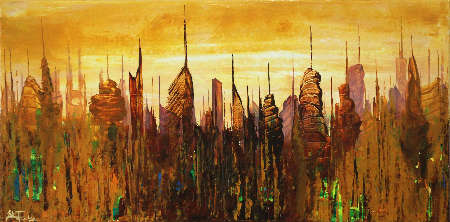 J. Fernandez: "Wüstenmetropole I", Originalgemälde (Unikat), Acrylbilder
